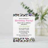 Rainbow Leopard print verjaardagsfeestje uitnodigi Kaart (Staand voorkant)