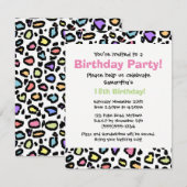 Rainbow Leopard print verjaardagsfeestje uitnodigi Kaart (Voorkant / Achterkant)