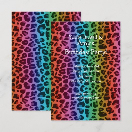 Rainbow leopard verjaardagsuitnodiging kaart (Voorkant / Achterkant)