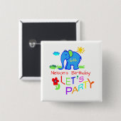 Rainbow Let's Party Elephant Name & Age Birthday Vierkante Button 5,1 Cm (Voorkant /achterkant)