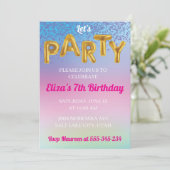 Rainbow Let's Party Fun Gouden Ballon Uitnodiging (Staand voorkant)