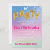 Rainbow Let's Party Leuk Gouden Ballon Uitnodiging (Voorkant)