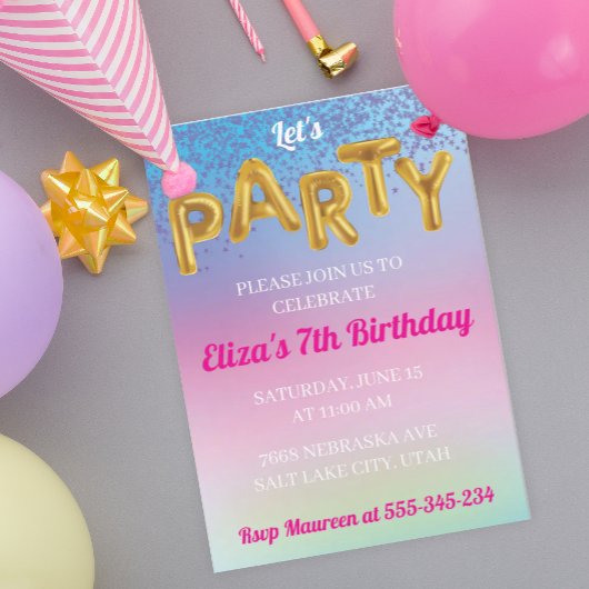 Rainbow Let's Party Leuk Gouden Ballon Uitnodiging