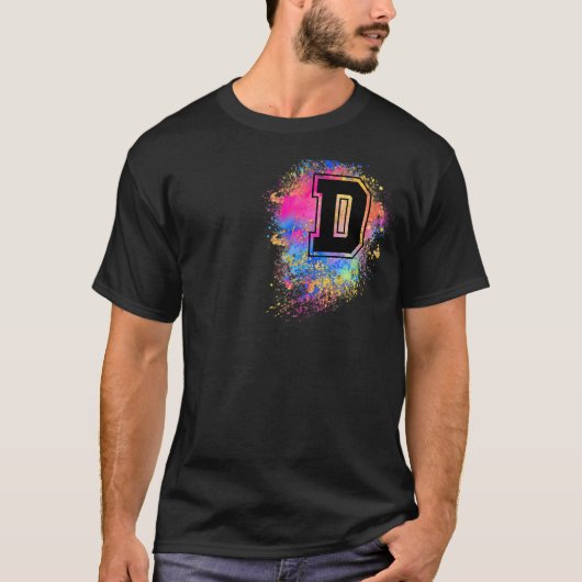 Rainbow Letter D Initiaal Monogramed Colorful Pink T-shirt (Voorkant)