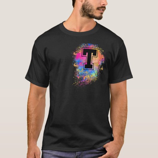 Rainbow Letter Initiaal Monogramed Colorful Pink A T-shirt (Voorkant)