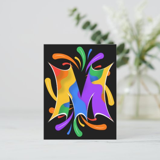 Rainbow Letter M Monogram Abstract Briefkaart (Staand voorkant)