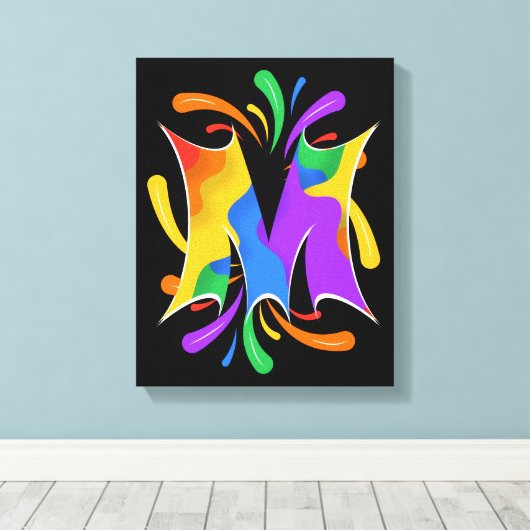 Rainbow Letter M Monogram Abstract Canvas Afdruk (Insitu (Houten vloer))