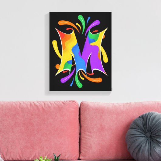 Rainbow Letter M Monogram Abstract Canvas Afdruk (Insitu (Woonkamer))