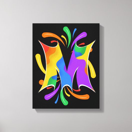 Rainbow Letter M Monogram Abstract Canvas Afdruk (Voorkant)