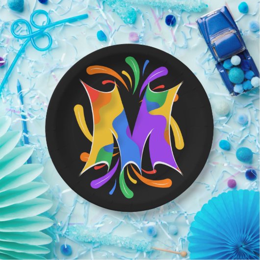 Rainbow Letter M Monogram Abstract Papieren Bordje (Feest)