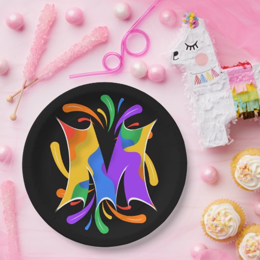 Rainbow Letter M Monogram Abstract Papieren Bordje (Feest)
