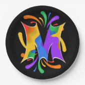 Rainbow Letter M Monogram Abstract Papieren Bordje (Voorkant)