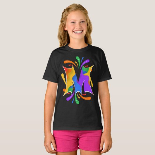 Rainbow Letter M Monogram Abstract T-shirt (Voorkant volledig)