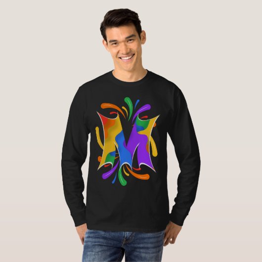 Rainbow Letter M Monogram Abstract T-shirt (Voorkant volledig)