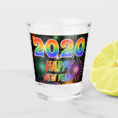 Rainbow Letters "2020 HAPPY NEW YEAR!" + Fireworks Shot Glas (Voorkant)
