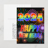 Rainbow Letters "2024" + "HAPPY NEW YEAR!" Briefkaart (Voorkant / Achterkant)