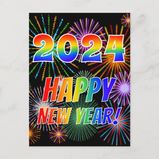 Rainbow Letters "2024" + "HAPPY NEW YEAR!" Briefkaart (Voorkant)