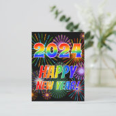 Rainbow Letters "2024" + "HAPPY NEW YEAR!" Briefkaart (Staand voorkant)