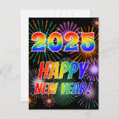 Rainbow Letters "2025" + "HAPPY NEW YEAR!" Briefkaart (Voorkant / Achterkant)