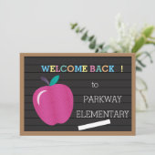 Rainbow Letters Apple Back 2 School Digital Invite Kaart (Staand voorkant)