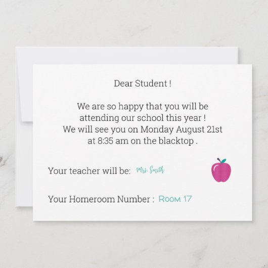 Rainbow Letters Apple Back 2 School Digital Invite Kaart (Achterkant)