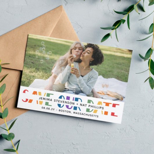 Rainbow Letters White LGBTQ+ Typografie foto Save The Date