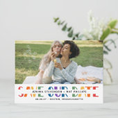 Rainbow Letters White LGBTQ+ Typografie foto Save The Date (Staand voorkant)