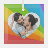 Rainbow LGBT Couple Photo Romantic Heart Kerstmis Glas Ornament (Voorkant)