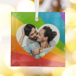 Rainbow LGBT Couple Photo Romantic Heart Kerstmis Glas Ornament<br><div class="desc">Een aangepast cadeautje voor homopaar met kerstversiering voor gelukkig getrouwde mannen. Voeg je eigen romantische foto toe aan het  LGBT-hart voor een gepersonaliseerd cadeau van liefde.</div>