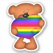 Rainbow LGBT Gay Pride Teddy Bear Liefde Hart Sticker (Voorkant)
