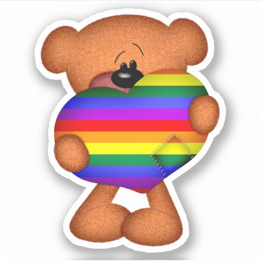 Rainbow LGBT Gay Pride Teddy Bear Liefde Hart Sticker (Voorkant)