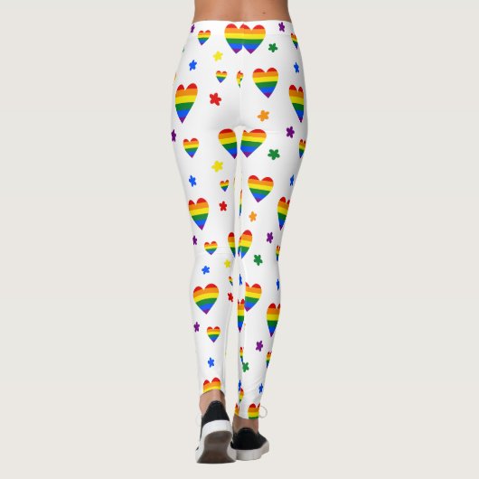 Rainbow LGBT Hearts en kleurrijk Flowers Patroon Leggings (Achterkant)