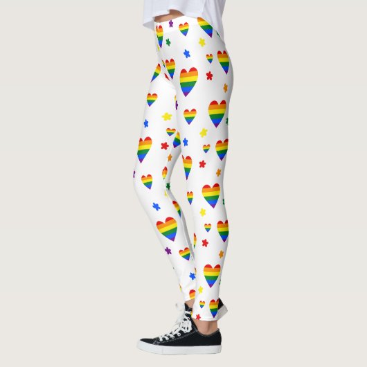 Rainbow LGBT Hearts en kleurrijk Flowers Patroon Leggings (Links)