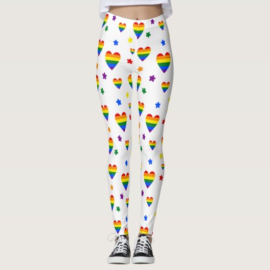 Rainbow LGBT Hearts en kleurrijk Flowers Patroon Leggings (Voorkant)