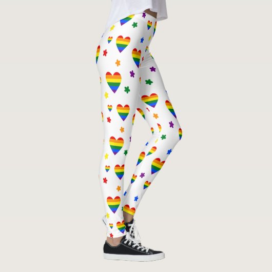 Rainbow LGBT Hearts en kleurrijk Flowers Patroon Leggings (Rechts)