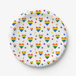 Rainbow LGBT Hearts en kleurrijk Flowers Patroon Papieren Bordje