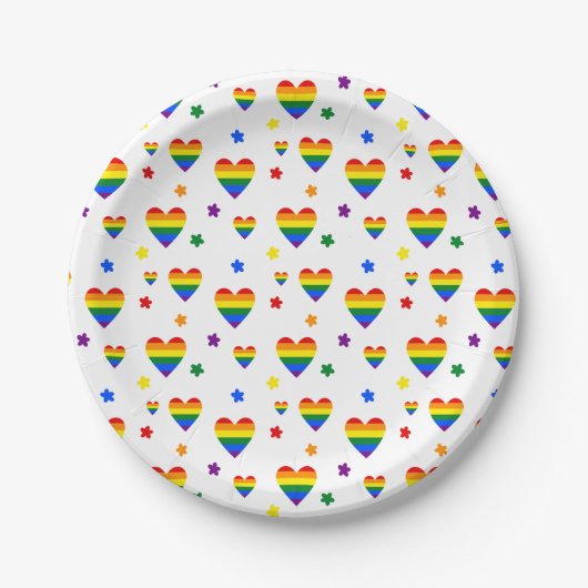 Rainbow LGBT Hearts en kleurrijk Flowers Patroon Papieren Bordje (Voorkant)