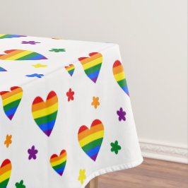 Rainbow LGBT Hearts en kleurrijk Flowers Patroon Tafelkleed