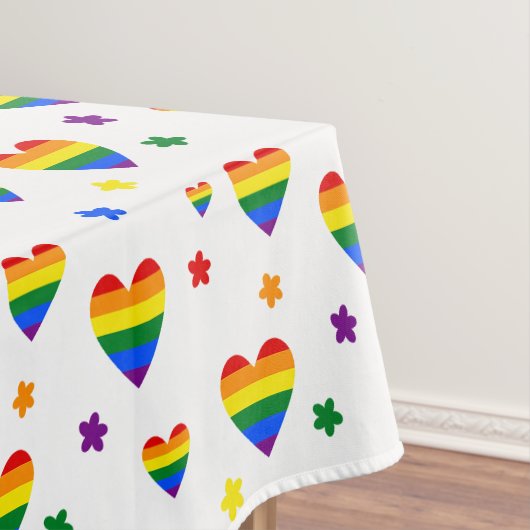 Rainbow LGBT Hearts en kleurrijk Flowers Patroon Tafelkleed (Voorbeeld)