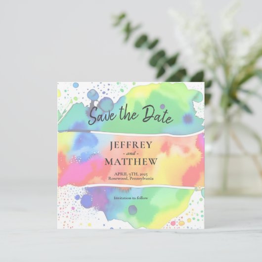 Rainbow LGBT Homoseksuele Lesbische Waterverf Save Save The Date (Staand voorkant)