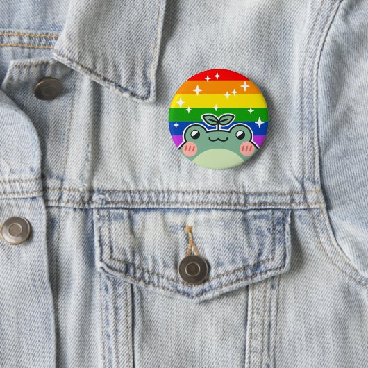 Rainbow LGBT Pride Flag Frog Button (In situ)