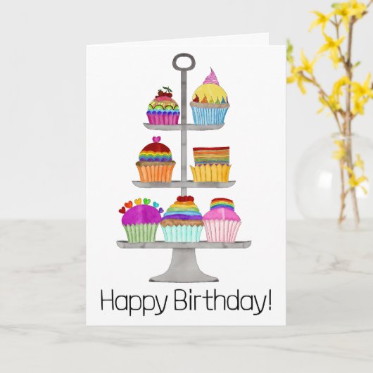 Rainbow LGBTQ pride cupcakes Verjaardag Kaart (Gele Bloem)