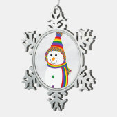 Rainbow LGBTQ Pride Flag Sneeuwman Sneeuwman Tin Sneeuwvlok Ornament (Rechts)