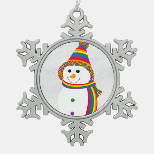 Rainbow LGBTQ Pride Flag Sneeuwman Sneeuwman Tin Sneeuwvlok Ornament