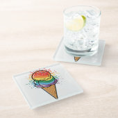Rainbow LGBTQ+ Pride Ice Cream Glazen Onderzetter (Schuin)