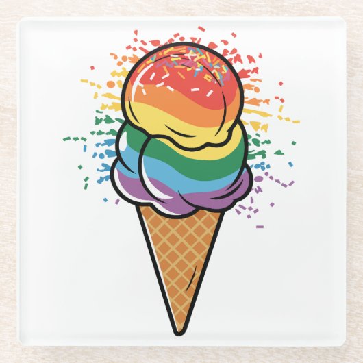 Rainbow LGBTQ+ Pride Ice Cream Glazen Onderzetter (Voorkant)