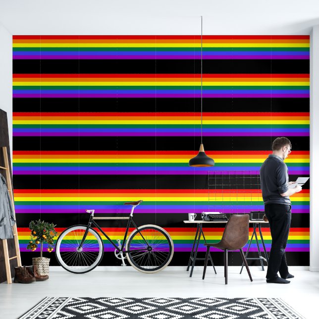 Rainbow LGBTQ Pride Vlag op Zwart Behang (Woonkamer)