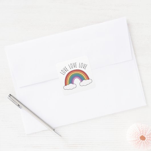 Rainbow Liefde Liefde Vierkante Sticker (Envelop)