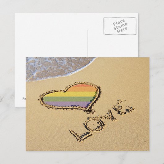 Rainbow-liefdeshart van de homo's in het zand briefkaart (Voorkant / Achterkant)