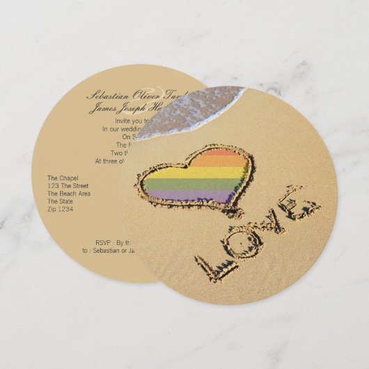 Rainbow-liefdeshart van de homo's in het zand kaart (Voorkant / Achterkant)